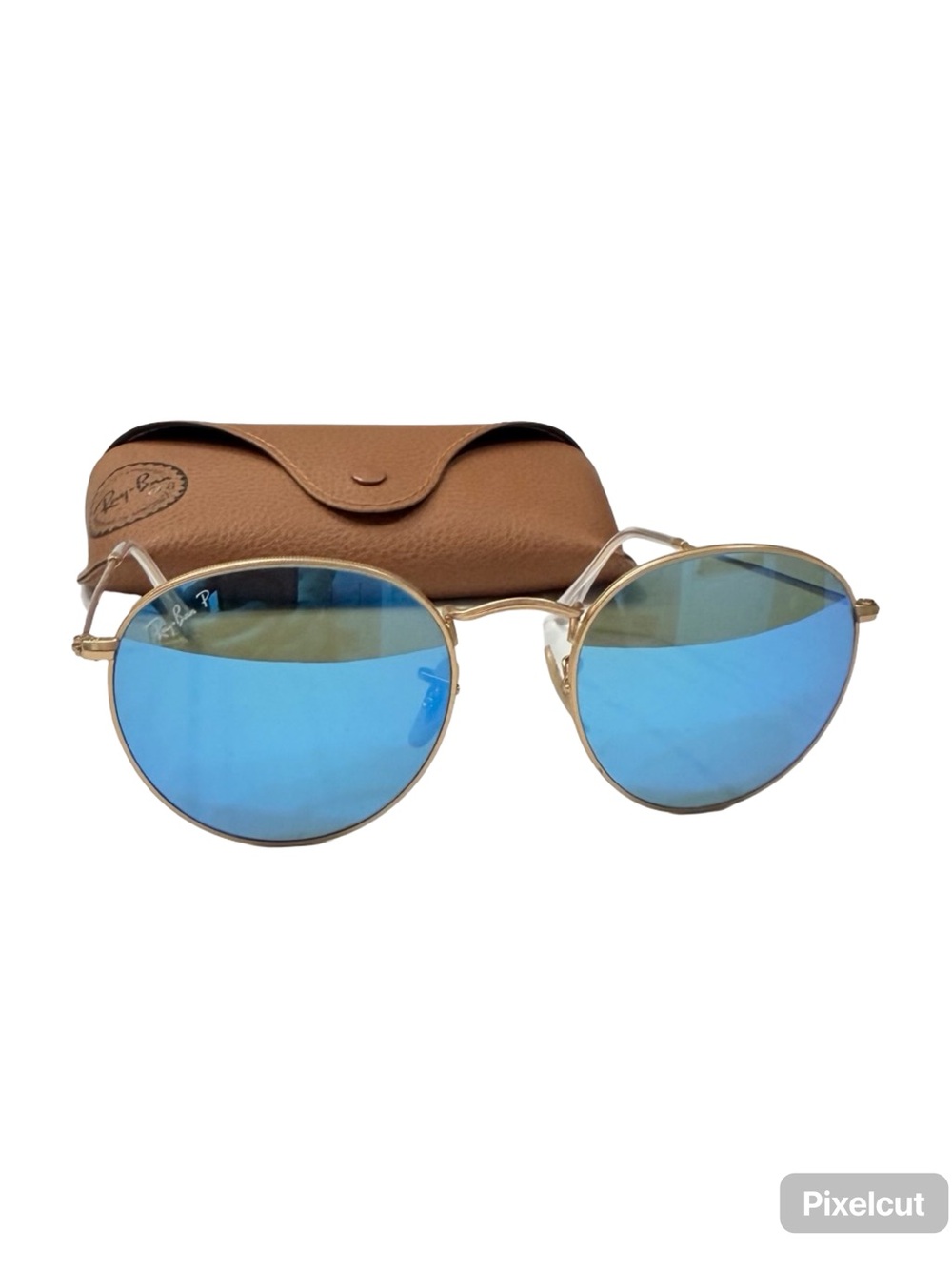 Unisex polarized Ray-Ban Gold Frame Sunglasses with Dark Blue Lenses